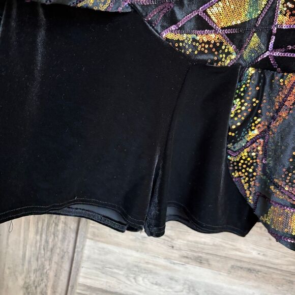 A Wish Come True 24203X Dance Costume Black Velvet Purple Gold Sequins Jazz Acro - Picture 8 of 10